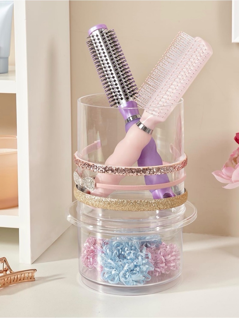 Stackable plastic headband and hair accessories holder